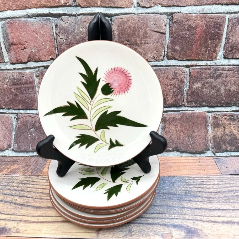 Stangl Pottery Pink Thistle Side Plates Bread Butter Set of 6 Vintage Cottagecor